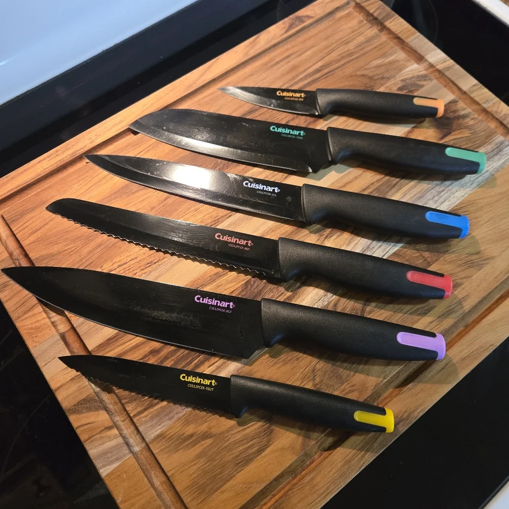 Cuisinart C55-7PCE Ceramic Coated Cutlery Set Color End Caps Kitchen Knives 6 PC